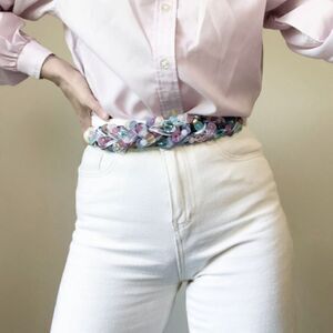 Vintage 80's Carolyn Tanner Inc Braided Pastel Beaded Faux Pearl Statement Belt